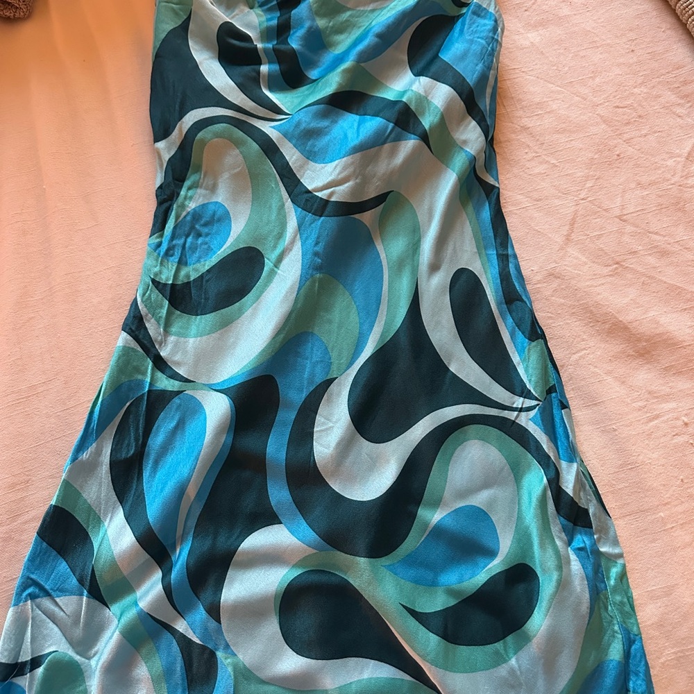 Zara Blue and Green Swirl Mini Dress